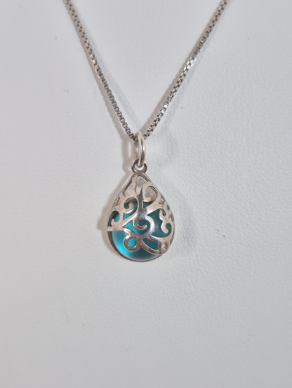 Recycled Vintage Aqua Mason Jar and Sterling Silver Filigree Teardrop Necklace